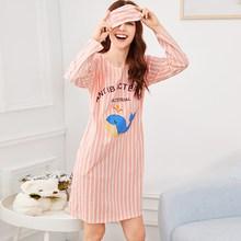 Shein Whale Print Striped Night Dress With Eye Mask