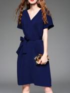 Shein Navy V Neck Tie-waist Pockets Dress