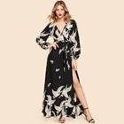 Shein V Neck Crane Print Dress