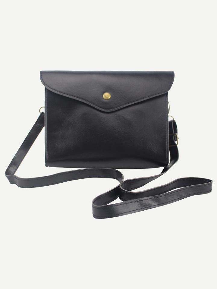 Shein Snap Button Closure Envelope Shoulder Bag - Black