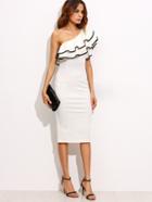 Shein Frill Oblique Shoulder Contrast Binding Dress