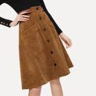 Shein Button Front Double Pocket Corduroy Skirt