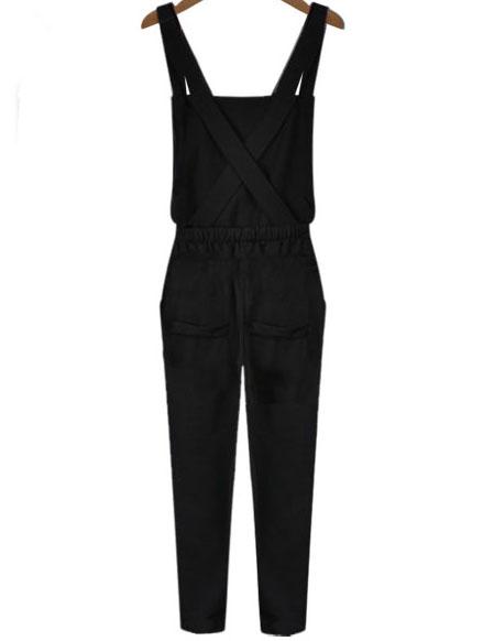 Shein Black Suspender Criss Cross Back Jumpsuit