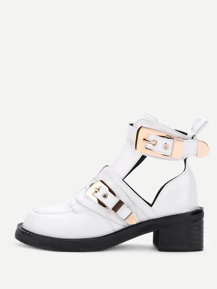 Shein Double Buckle Zipper Design Pu Shoes