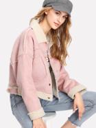 Shein Faux Sherpa Lined Raw Edge Suede Jacket