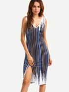 Shein Multicolor Striped Sleeveless V Neck Split Dress