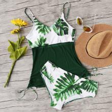 Shein Plus Palm Print Tankini Set