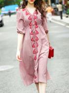 Shein Pink V Neck Elastic-waist A-line Dress