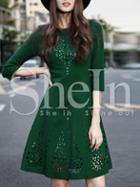 Shein Dark Green A Line Hollow Dress