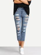 Shein Ripped Light Blue Skinny Ankle Jeans