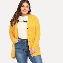 Shein Plus Button Up Textured Sweater Coat
