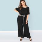 Shein Plus Contrast Binding Slit Sleeve Top & Wide Leg Pants Set