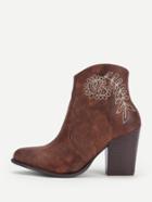 Shein Plant Embroidered Block Heeled Ankle Boots