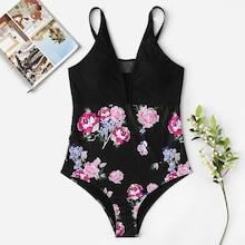 Shein Plus Mesh Insert Floral Swimsuit