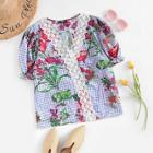 Shein Lace Trim Puff Sleeve Floral Top