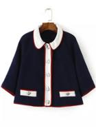 Shein Navy Contrast Collar Buttons Coat
