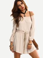 Shein Apricot Smocked Off The Shoulder Drawstring Romper