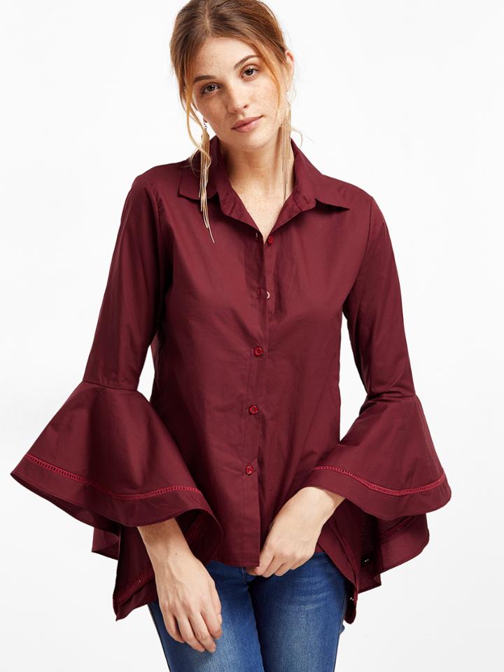 Shein Burgundy Bell Sleeve Shirt