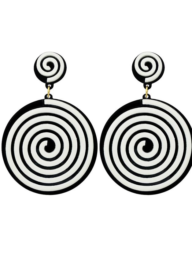 Shein Black Color Acrylic Maze Pattern Big Round Earrings