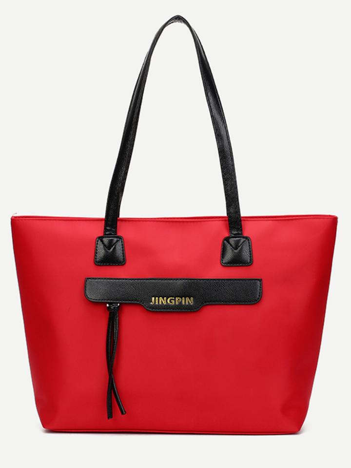 Shein Red Zip Front Nylon Tote Bag