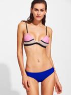 Shein Blue Color Block Net Detail Triangle Bikini Set