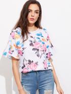Shein Floral Print Frill Cuff Tee