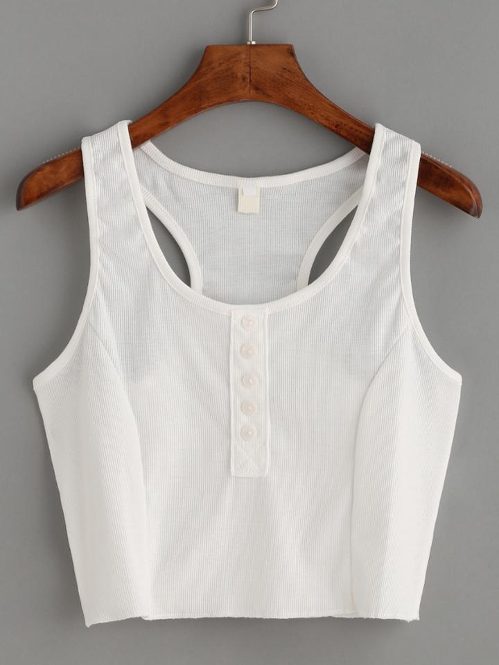 Shein Ivory Buttons Crop Tank Top