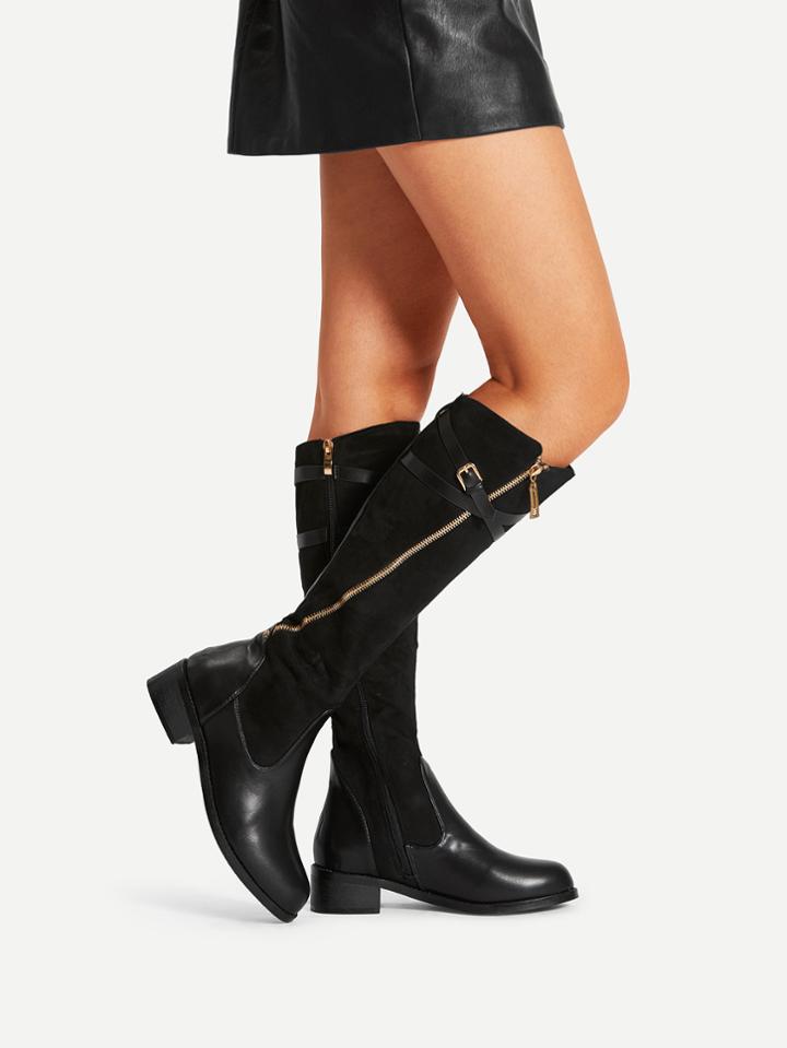 Shein Side Zipper Buckle Strap Suede Boots