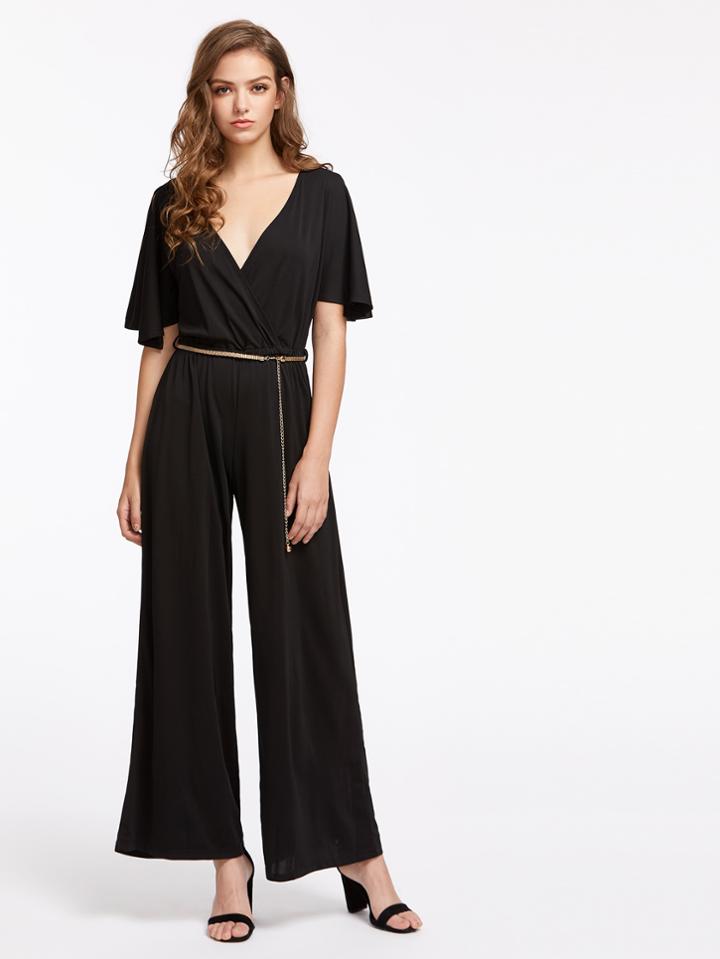 Shein Split Sleeve Surplice Front Culotte Jumpsuit