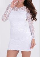 Rosewe Vogue White Round Neck Long Sleeve Mini Dress