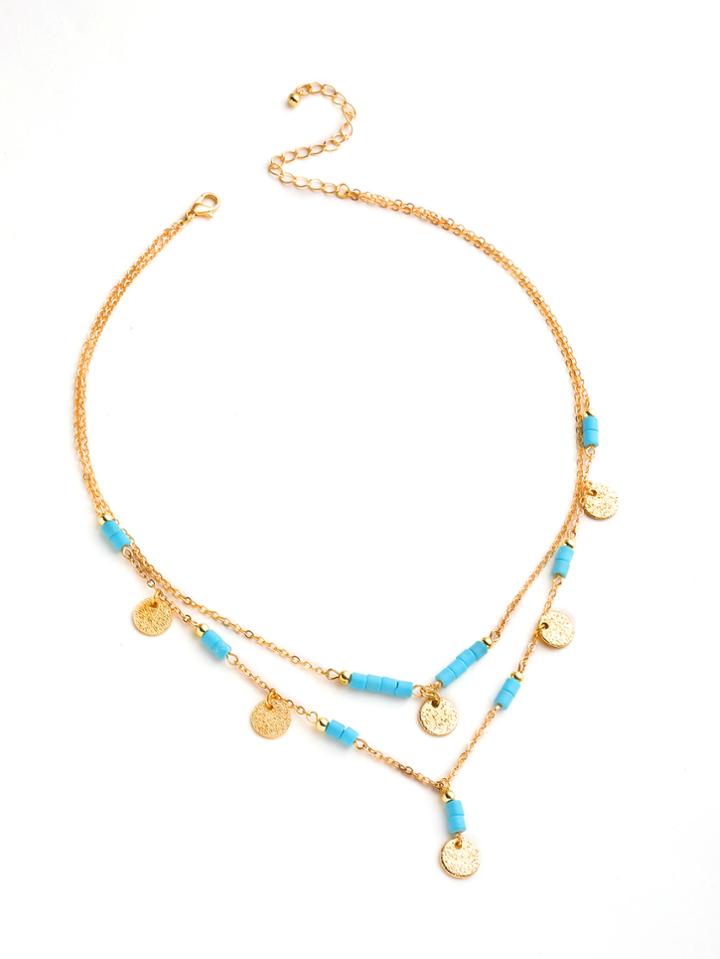Shein Sequin And Turquoise Detail Layered Necklace