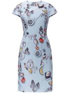 Shein Blue Cap Sleeve Floral Sheath Dress