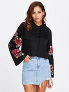 Shein Embroidery Patch Bell Sleeve Hoodie