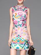 Shein Pink Organza Vintage Embroidered Sheath Dress