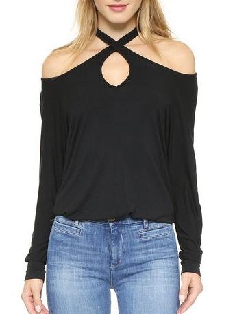 Shein Black Halter Long Sleeve T-shirt