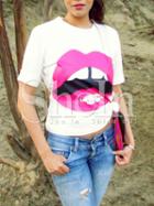 Shein Beige Crew Neck Cartoon Pattern Casual T-shirt