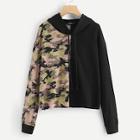 Shein Plus Cut And Sew Camo Panel Hoodie