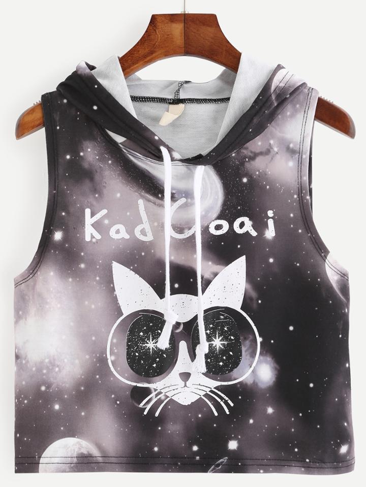 Shein Black Galaxy Print Hooded Top