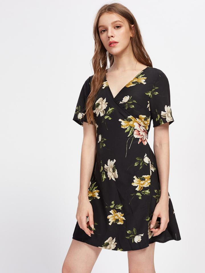 Shein Random Florals Overlap Dress
