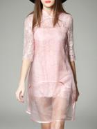 Shein Pink Contrats Organza Sheer Lace Dress