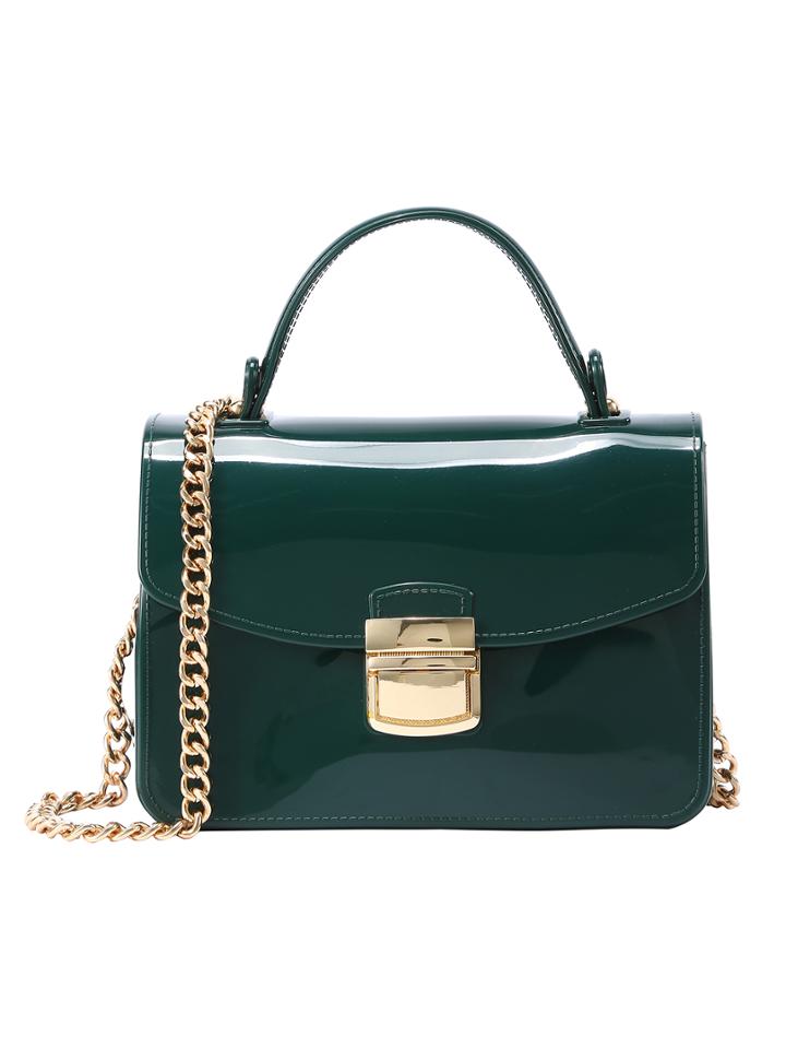 Shein Push Lock Rubber Bag With Chain - Green