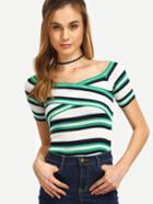 Shein Multicolor Striped Cross Wrap Knitted T-shirt