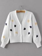 Shein Light Grey Heart Embroidery Lantern Sleeve Sweater Coat