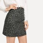 Shein Leopard Wide Waistband Denim Skirt