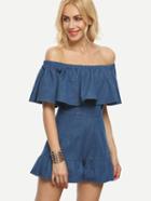 Shein Blue Off The Shoulder Ruffle Jumpsuit