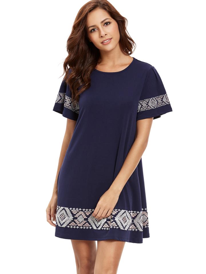 Shein Short Sleeve Embroidered A-line Dress