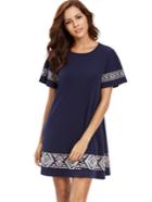 Shein Short Sleeve Embroidered A-line Dress