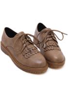 Shein Dark Brown Round Toe Fringed Lace Up Flats