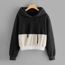 Shein Color-block Drawstring Teddy Hoodie