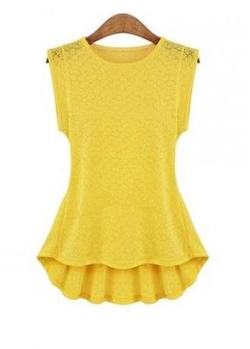 Rosewe Hot Sale Yellow Sleeveless High Low T Shirt